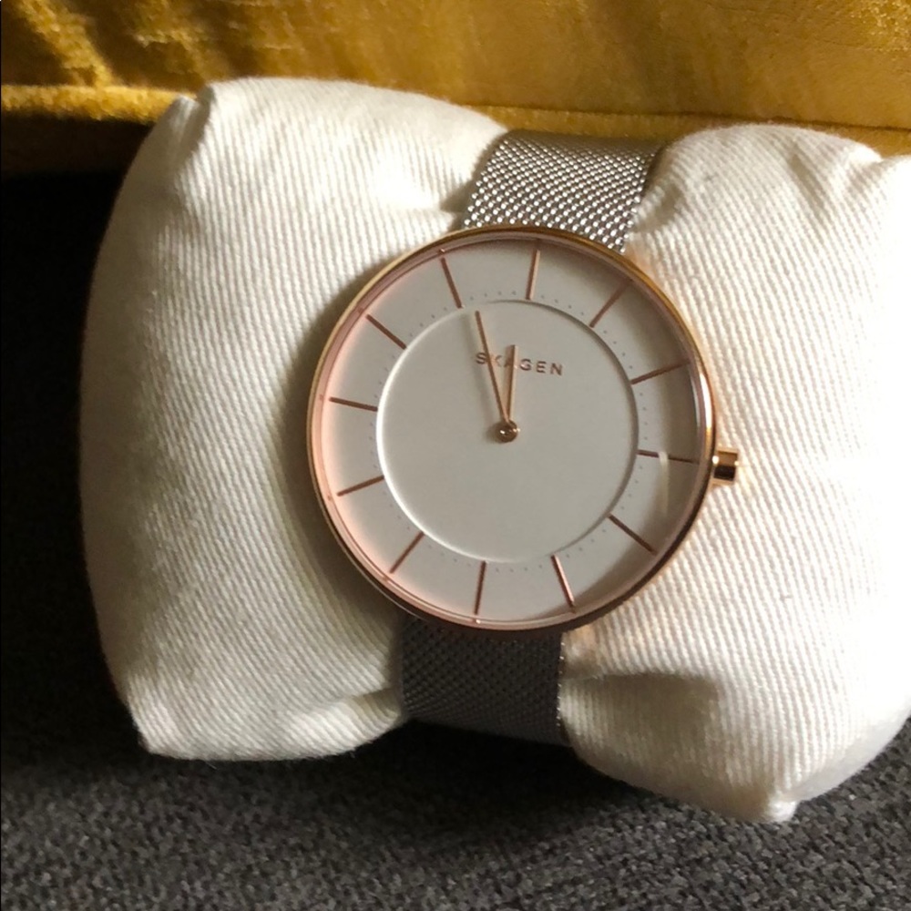 Skagen rose gold and silver watch